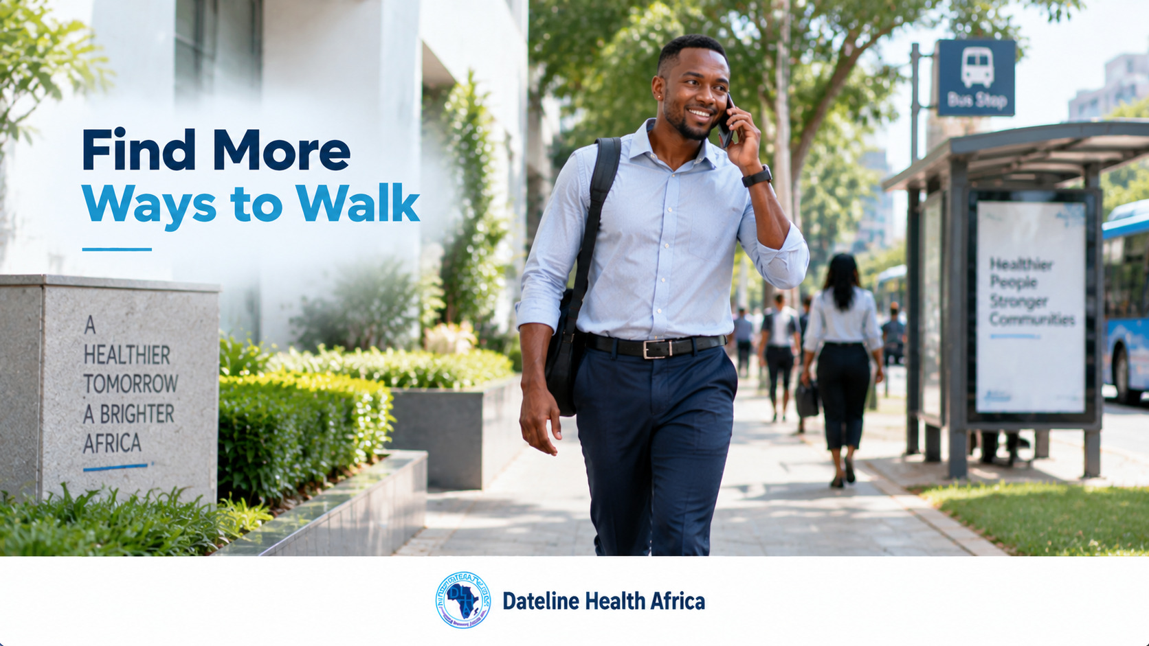 An African man walking near a bus stop, highlighting how walking part of your commute can add more movement to daily routines